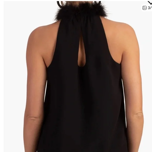 Trina Turk Black Top with Feather Detail NWOT 8 - Picture 2 of 3